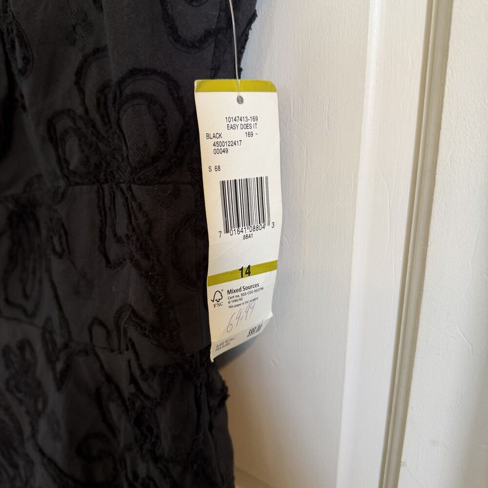 Evan-Picone Women’s Size 14 Black Scoop Neck A-Line Floral Embroidered Dress - Picture 7 of 12